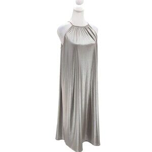 Zara Metallic Silver Gray Oversized Flowy Boxy Midi Sleeveless Dress Size Med